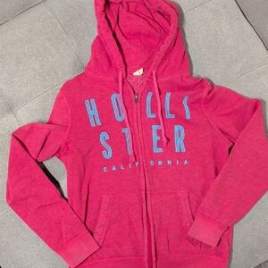 Red Hollister Hoodie with Blue Lettering